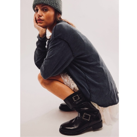 Free People Long Sleeve Cotton Relaxed Fit Top in Washed Black - Picture 2 of 11